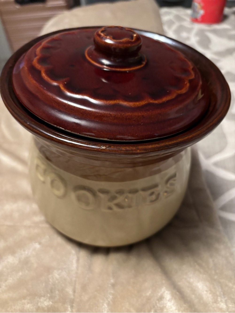 Vintage Cookie Jar Brown Drip Glaze Ceramic Canister Retro Kitchen Storage